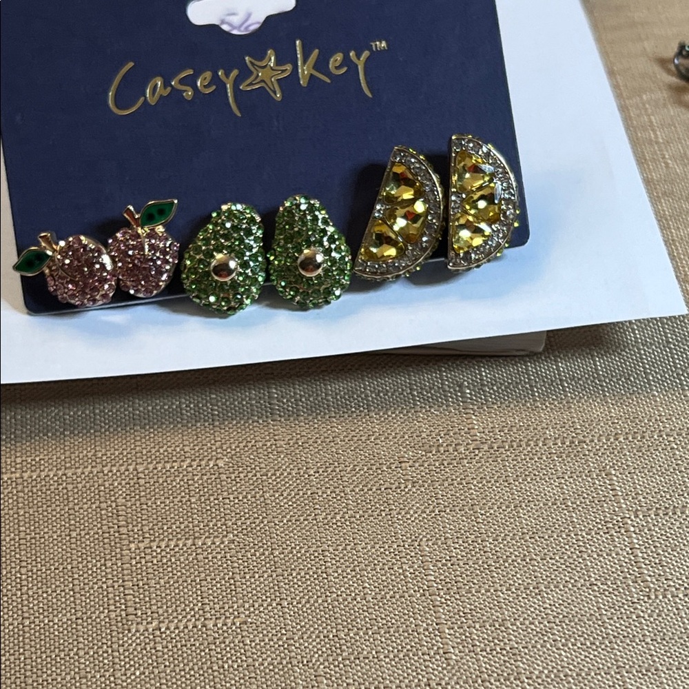 Women's Fruit-Themed Earrings Set - Pink, Green, Yellow